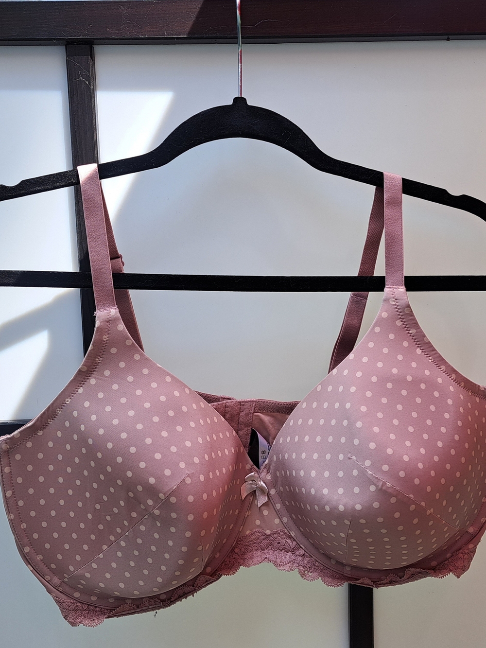Adore Me Dusty Rose Polka Dot T-Shirt Bra with Lace Band